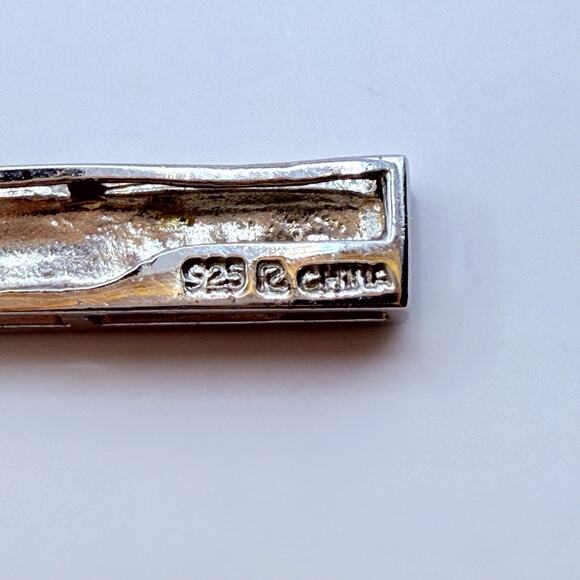 925 Sterling Silver Bar Necklace Pavé Vertical Pendant Italy Box Chain 16” - Picture 5 of 10